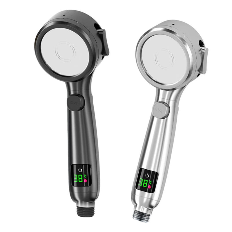 Shower Head High Pressure Digital Display Four Modes Handheld Bathroom Shower Accessory Water Saving Pressurized Adjustable Spray LED Temperature Display