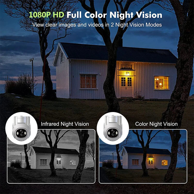 Solar Wifi IP Camera Outdoor 1080P HD Wireless Security Surveillance Color Night Vision Two-Way Audio Solar Powered IP66 Waterproof Motion Alerts