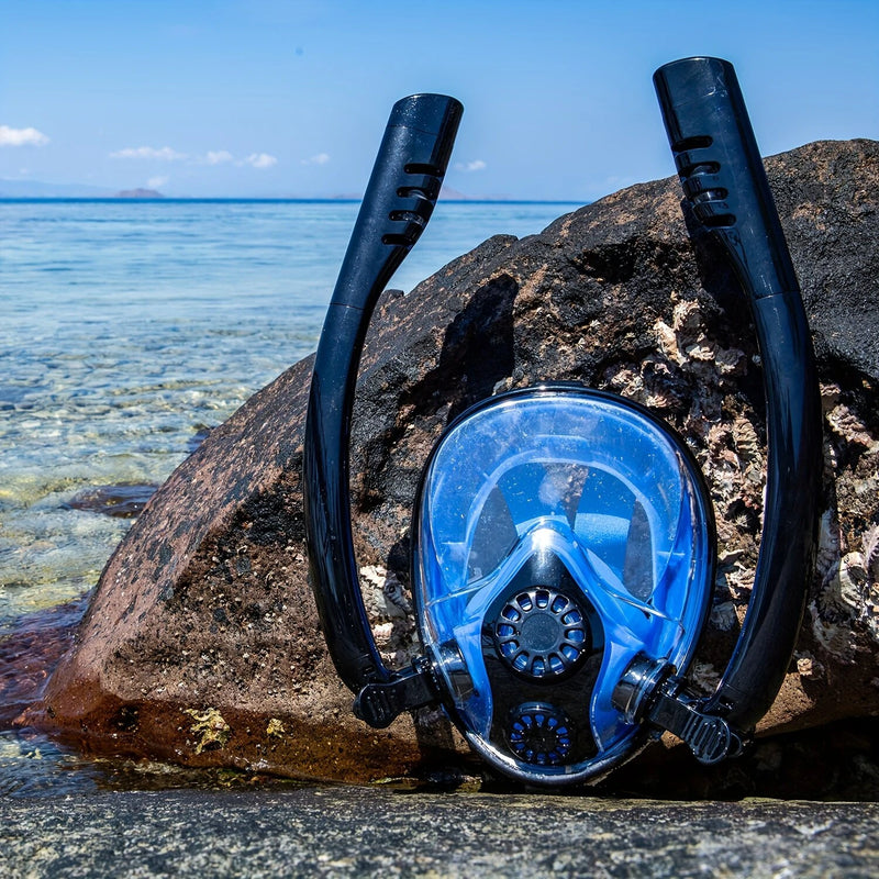 Double Tube Waterproof Anti-fog Goggles 180 Panoramic Full Face Swimming Goggles Fully Dry Snorkel Goggles for Diving