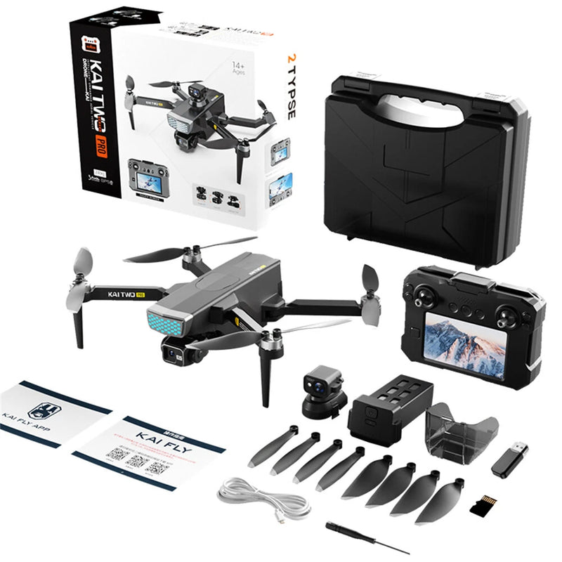 XKJ KAI TWO 249g GPS 5G WiFi FPV with 4K ESC HD Dual Camera 3-Axis Mechanical Gimbal 5.6" Touchable LCD Screen Controller 360 Obstacle Avoidance Brushless Foldable RC Drone Quadcopter RTF