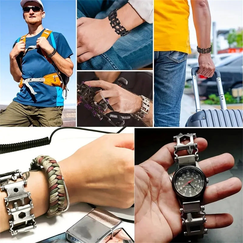 IPRee Multifunctional Bracelet Tool Stainless Steel Outdoor Bracelets 29 in 1 Bolt Screwdriver Bike Wrench Watch Strap Tools Kit