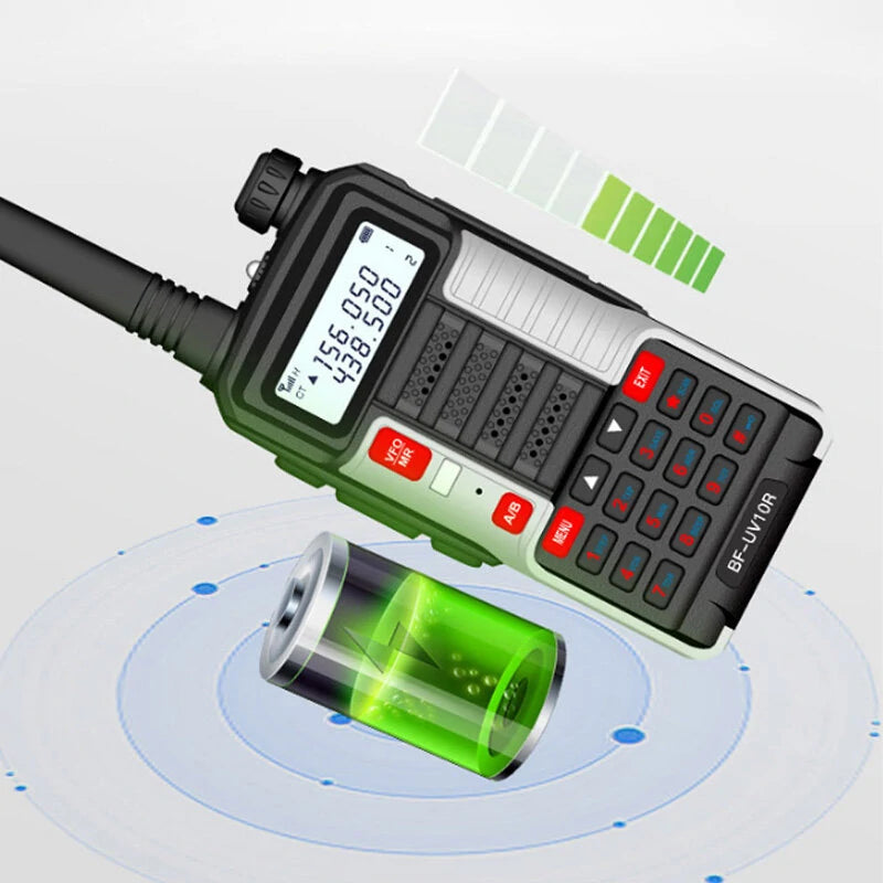 BAOFENG BF-UV10R Plus 10W 4800mAh UV Dual Band Two-way Handheld Radio Black Walkie Talkie 128 Channels LED Flashlight USB Rechargeable Outdoor Hiking Intercom