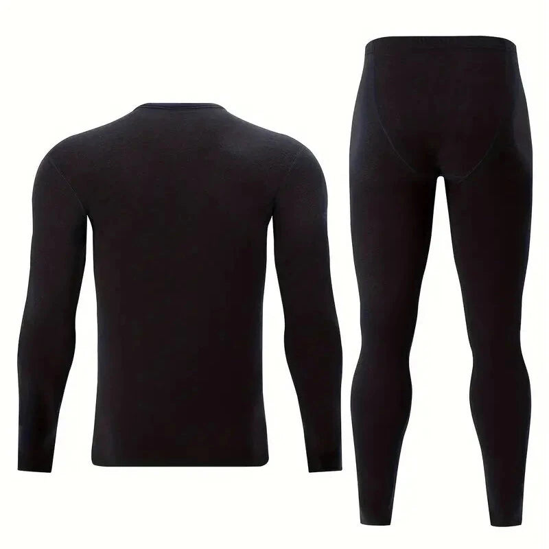 TENGOO 2 Pcs Men's Warm Compression Base Layer, Thermal Underwear Set, Long Johns Set, Moisture Wicking & Breathable Basic Black Thermal Long Sleeve & Leggings Men Underwear Set For Outerdoor Skiing Running