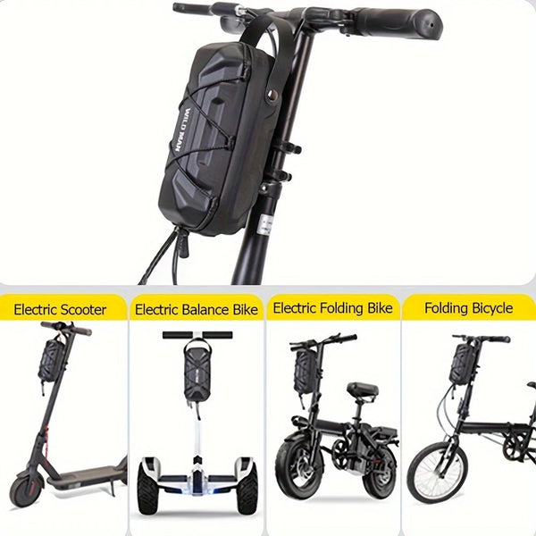 WILD MAN 2L EVA Hard Shell Scooter Handlebar Bag Waterproof Large Capacity Reflective Quick Release Handlebar Bag for Bike Electric Scooter Motorcycle