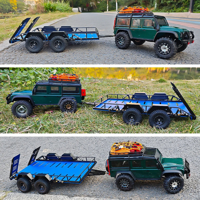 Simulation Trailer Four Wheels for Land Rover Tornado TRX4M 1/18 RC Cars Vehicles Models Spare Parts Accessories