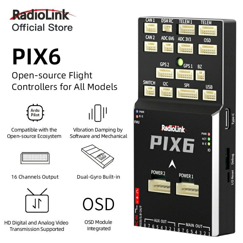 Radiolink PIX6 Open-source Flight Controller Built-in Dual Gyroscope Support ArduPilot for RC Multi-Rotor Drone Airplane Helicopter Car Boat