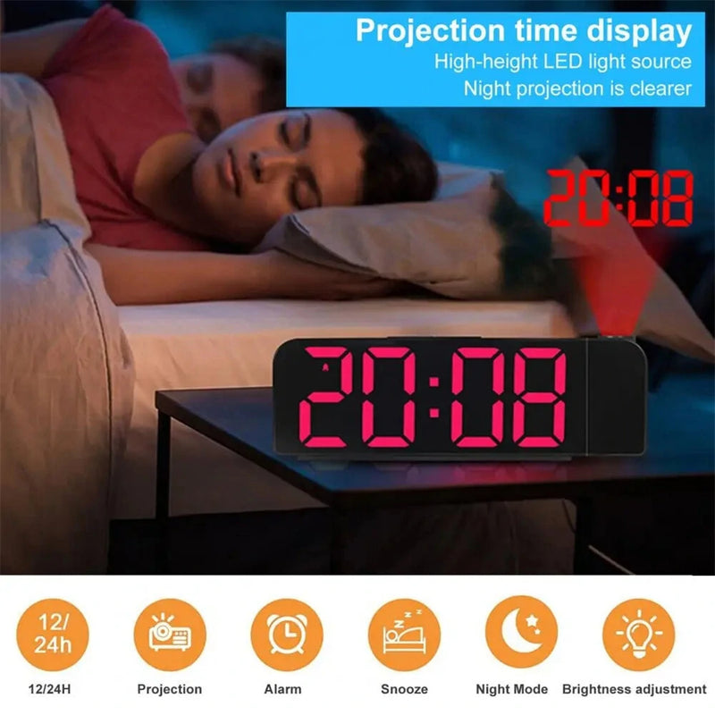 Versatile Colorful LED Digital Alarm Clock with 180 Degree Projection Adjustable Brightness /Indoor Temperature Dual Power Source Large Screen 12/24H For Home Office Classroom