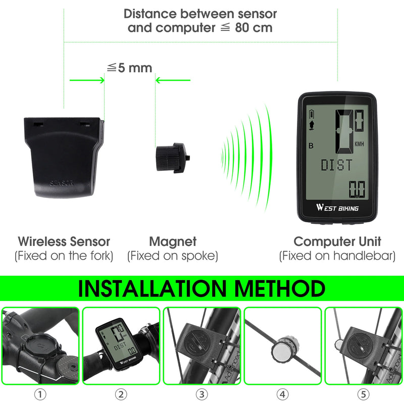 WEST BIKING 5 Languages Bike Computer 21 Functions Touch Screen USB Charging Waterproof Wireless Bicycle Speedometer Odometer for MTB Road Cycling