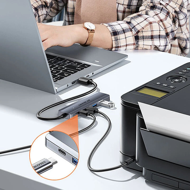 SAMZHE 5 in 1 USB3.0 Hub Docking Station USB Adapter with USB3.0*4 / PD USB-C for Phone PC Laptop Matebook