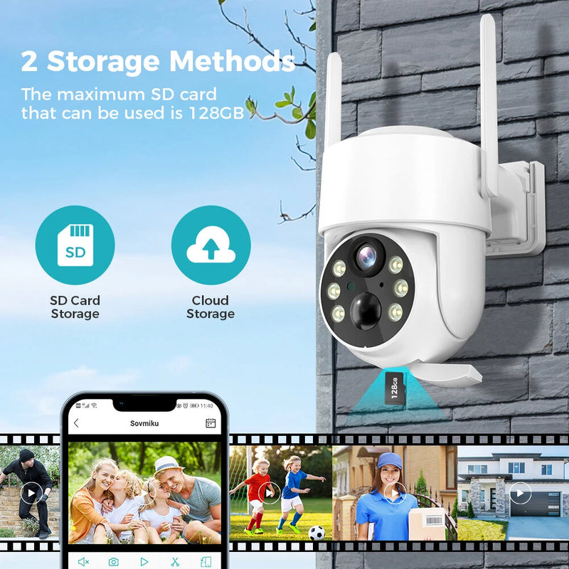 Sovmiku WTD714 4MP HD WiFi PTZ Camera Outdoor Wireless Solar Powered IP Camera Night Vision PIR Motion Detection Two-way Audio Built-in 8000mAh Battery Video IP Surveillance Camera Long Time Standby