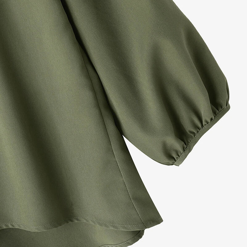 ZANZEA Women's Round Neck Drop Shoulder Lantern Sleeve Loose Casual Solid Blouses