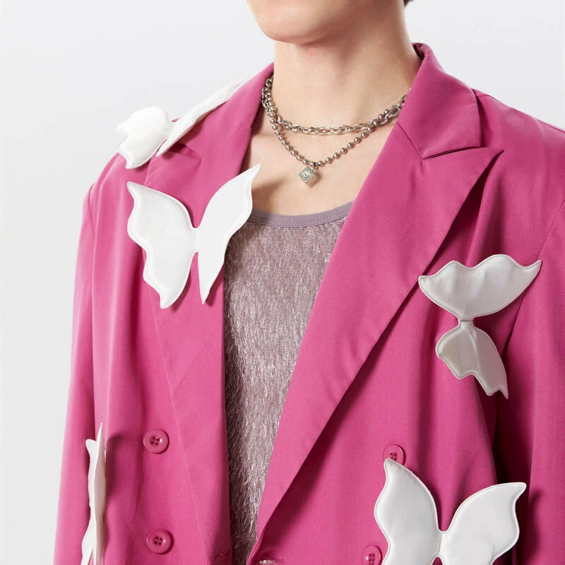 INCERUN Men Blazer Stylish Butterflies Design Long Sleeve Suit Jacket for Fashion-Forward Party Male Top Clothing