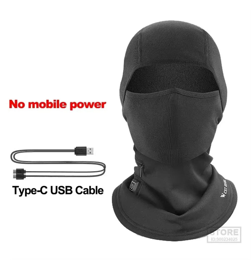 WEST BIKING 65 Electric Heating Cycling Headcover 3 Gears Heated Soft Comfy Windproof Warm Headwear for Riding Skiing Helmet (No Power Bank)