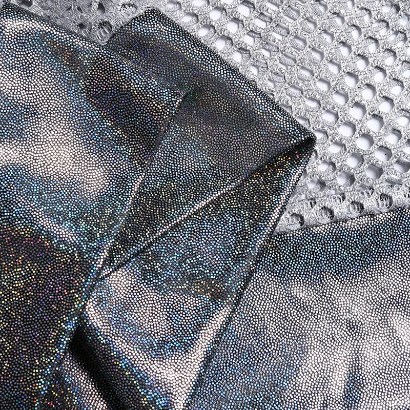 INCERUN Mens Tshirt Fashion Shiny Mesh Patchwork See Through Fishnet Short Sleeve T-Shirt Summer Cool Short Top