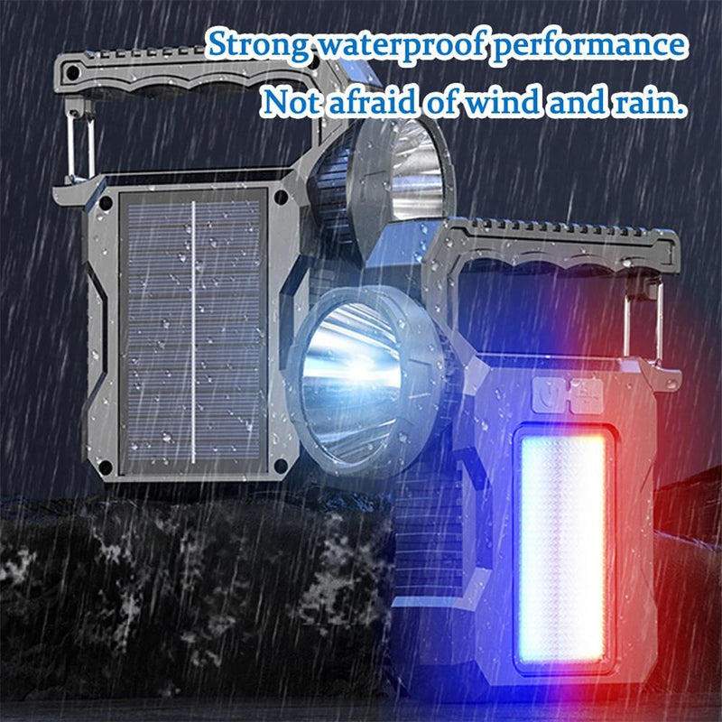 IPRee Solar Light LED Handheld Flashlights Type-C Rechargeable Portable Torch with 4 Modes COB Emergency Red and Blue Searchlight