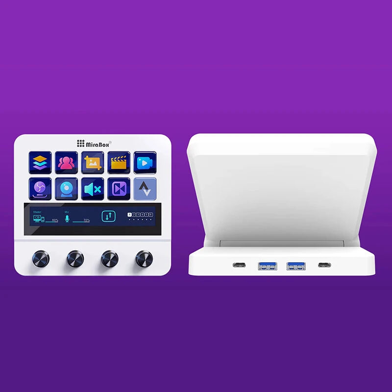 MiraBox MBox N4 Stream Deck with 10 LCD Buttons and 4 Rotary Knobs Live Streaming Controller Touch Screen Customizable Macros Mini Keypad Custom Stream Dock