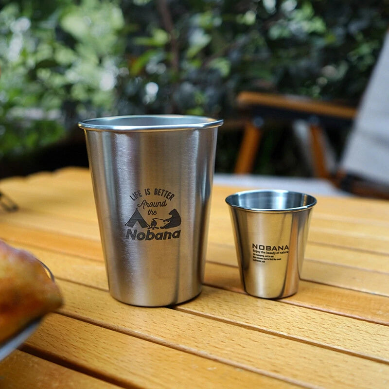 Outdoor 304 Stainless Steel Cup Set Camping Cup 4/6/8PCS Camping Portable Water Cup Travel Coffee Cup Picnic Barbecue Cup
