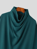 INCERUN Mens Shirt Simple Silky Stacked Collar Shirt Fashion Loose Fit Summer Half Long Sleeve Tops Men