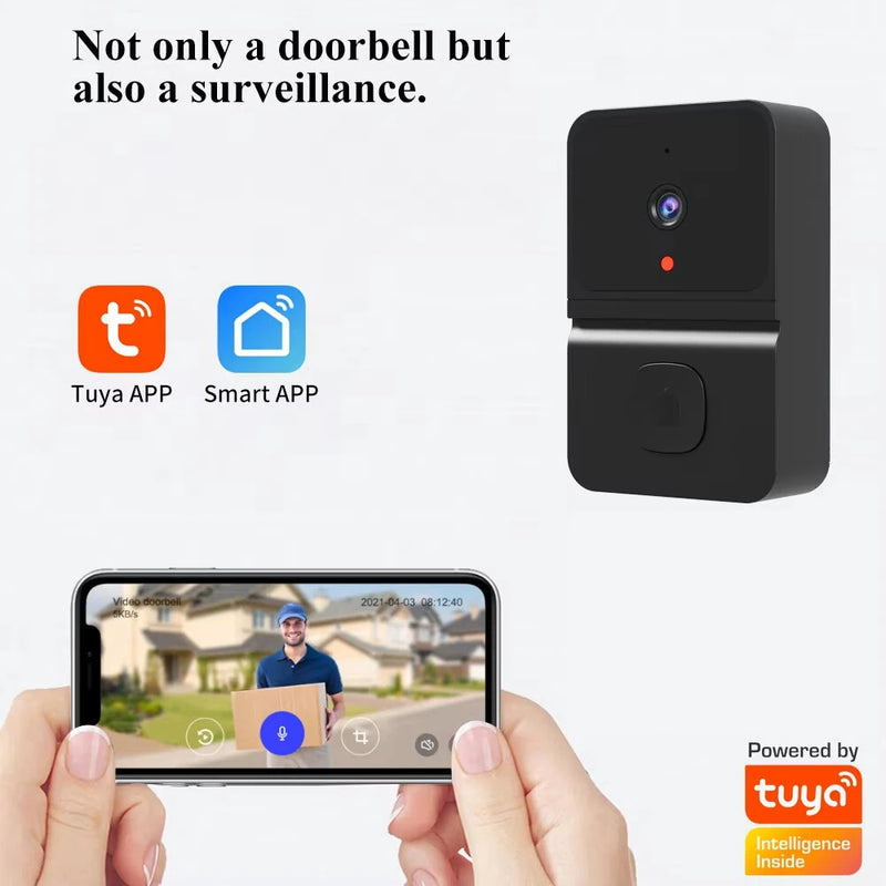 Intelligent Video Doorbell Visual Doorbell Camera WiFi Tuya Smart Wireless Door Bell Chime APP Two-Way Voice Call Works with Security Alarm