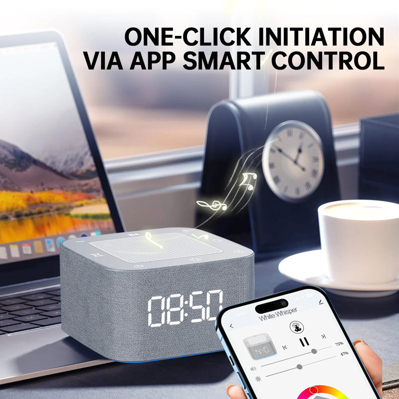 800mAh White Noise Sleep Aid Alarm Clock 8-Color Night Light 32 Soothing Sounds White Noise with APP Smart Control Sleep Time Digital Clock