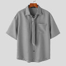 INCERUN Men Shirts Fashion Check Print Lace Up Lapel Shirt with Side Pocket Top Casual Daily Men Clothing