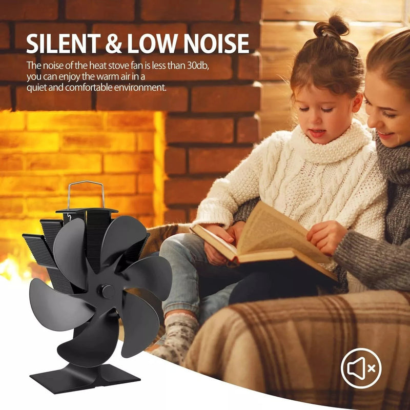 IPRee 6 Blades Heat Powered Stove Fan Black Fireplace Fan Log Wood Burner Eco-fan Quiet Home Fireplace Fan Efficient Heat Distribution