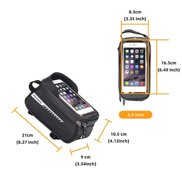 RZAHUAHU Bicycle Bag Frame Front Tube Cycling Bike Phone Mount Bag Waterproof Phone Case Holder 6.5 Inches Touchscreen Bag Accessories with Reflective Strip