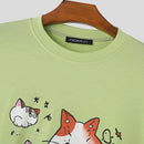 INCERUN Mens Cat Print Long Sleeve T-Shirt Casual Comfortable Crew Neck Top for Male Spring Fall S-5XL