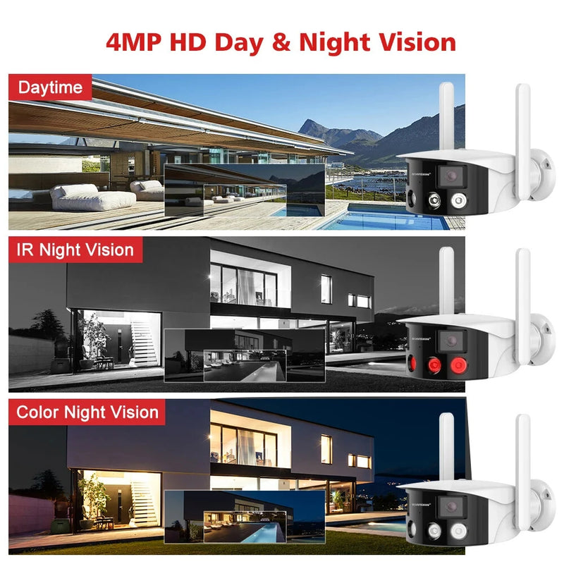 2K 4MP Dual Lens Panoramic WIFI Camera RJ-45 180 Wide Viewing Angle AI Human Detection IR Color Night Vision Two-way Audio Waterproof ICSEE Surveillance IP Camera EU Plug