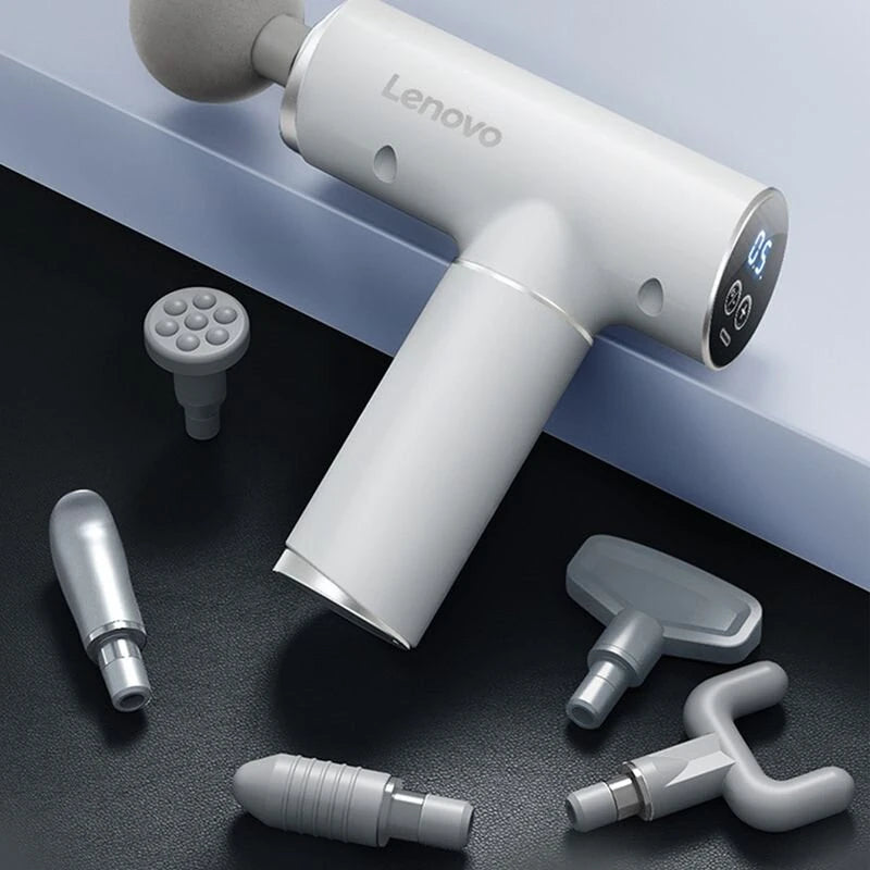 Lenovo Portable Lightweight N2 Fascia Gun 3200 RPM Massage Device with 6 Attachments and 5 Adjustable Speeds, 1800mAh Battery for Muscle Relaxation