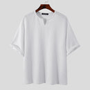 INCERUN Mens T-Shirt Basic Solid Color Short Sleeve T Shirt Casual V-neck Half Long Sleeve Tops Summer Loose Fit Men Clothing