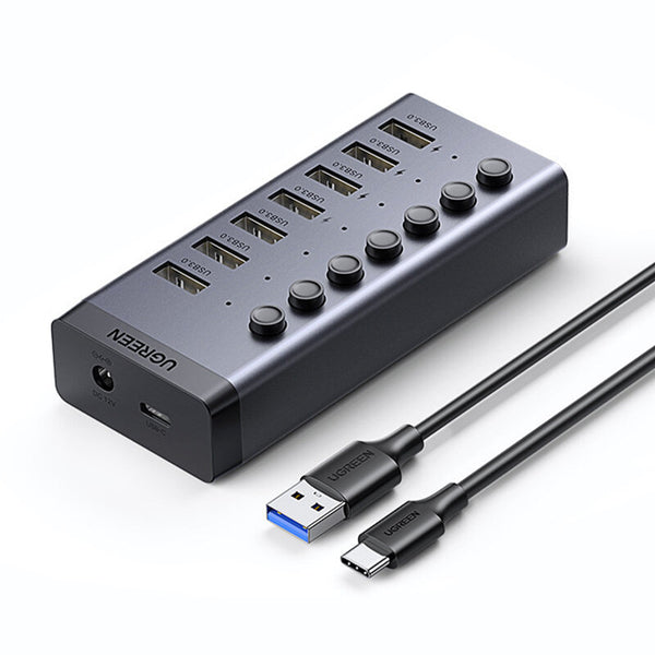 UGreen 7-in-1 Powered Switch Type-C Docking Station USB Adapter with USB3.0*7 Multi-ports External Hubs Splitter for Laptop Computer Phone
