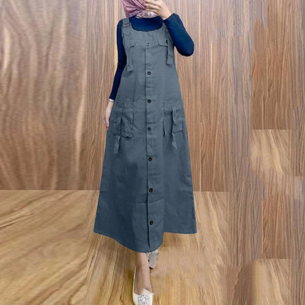 ZANZEA Women Maxi Dress Solid Color Wide Halter Dress Comftable Workwear Wide Straps Long Dress Plus Size