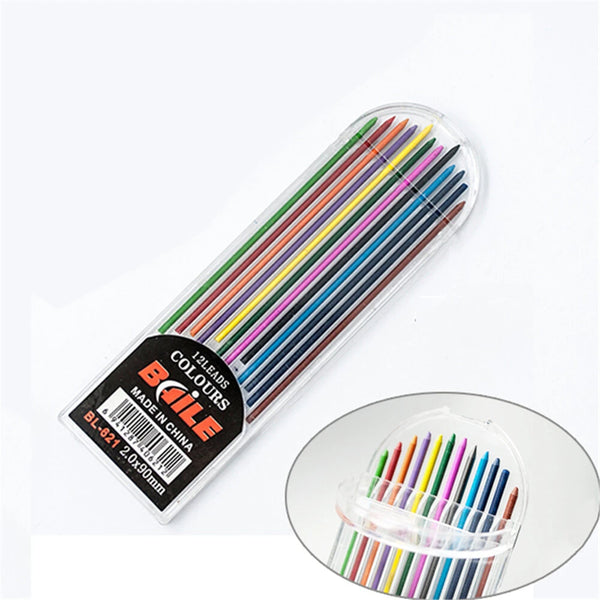 Baile BL-621 12Color Pen Refill Set 2.0 mm Color Lead Refill Resin Pencil Lead Painting Art Drafting DIY Drawing Writing For Mechanical Pencil