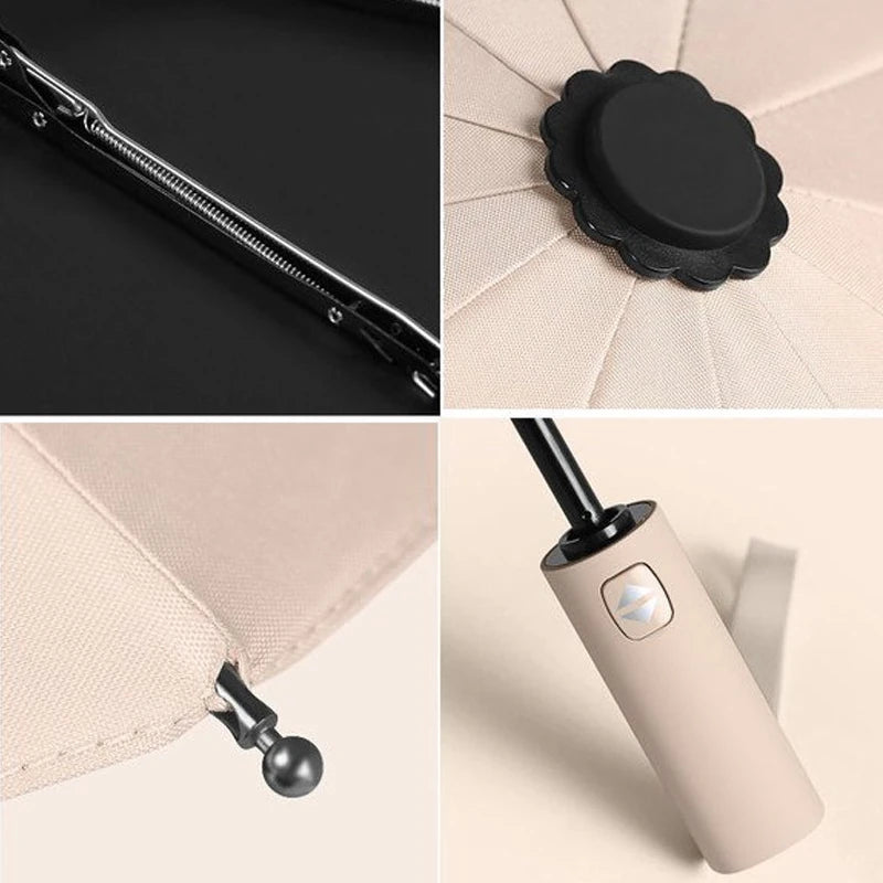 AGSIVO Travel Automatic Folding Umbrella 12 Ribs Reinforced Windproof UPF 50+ UV Protection Auto Open Close For Men and Women