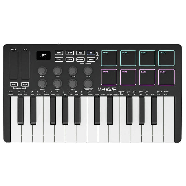 M-VAVE 25 Key MIDI Keyboard Controller 25 Velocitys-sensitive Keys 8 RGB Pads 8 Knobs Touch Strips Compatible