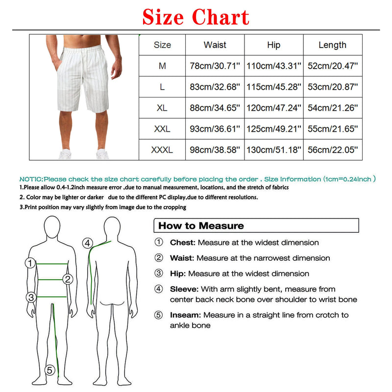 Men's Quick Dry Cotton Linen Shorts Summer Breathable Stripe Casual Gym Running Cargo Pocket Beach Five-point Pants Lightweight Comfortable