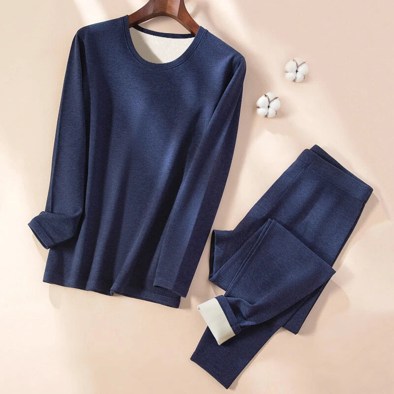 TENGOO Men Winter Thermal Underwear Set Daily Base Layer for Autumn Winter Solid Color 2pcs Homewear, Long Sleeve Round Neck Tops & Bottom Pants Set