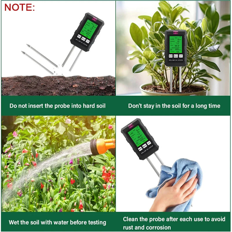 6 in 1 Digital Soil Tester PH Meter Fertility Soil Moisture Sunlight Ambient Humidity Temperature Monitor Detector Garden Soil Analyzer