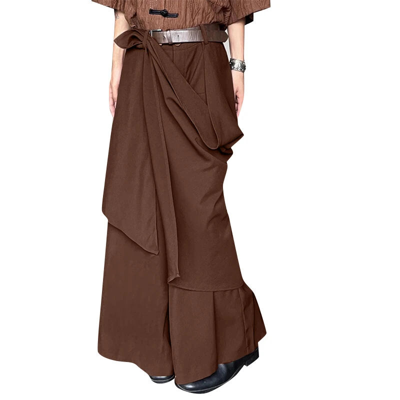 INCERUN Mens Pant Irregular Splicing Solid Color Men Pant Skirt Fashion Solid Color Streetwear Male Trousers