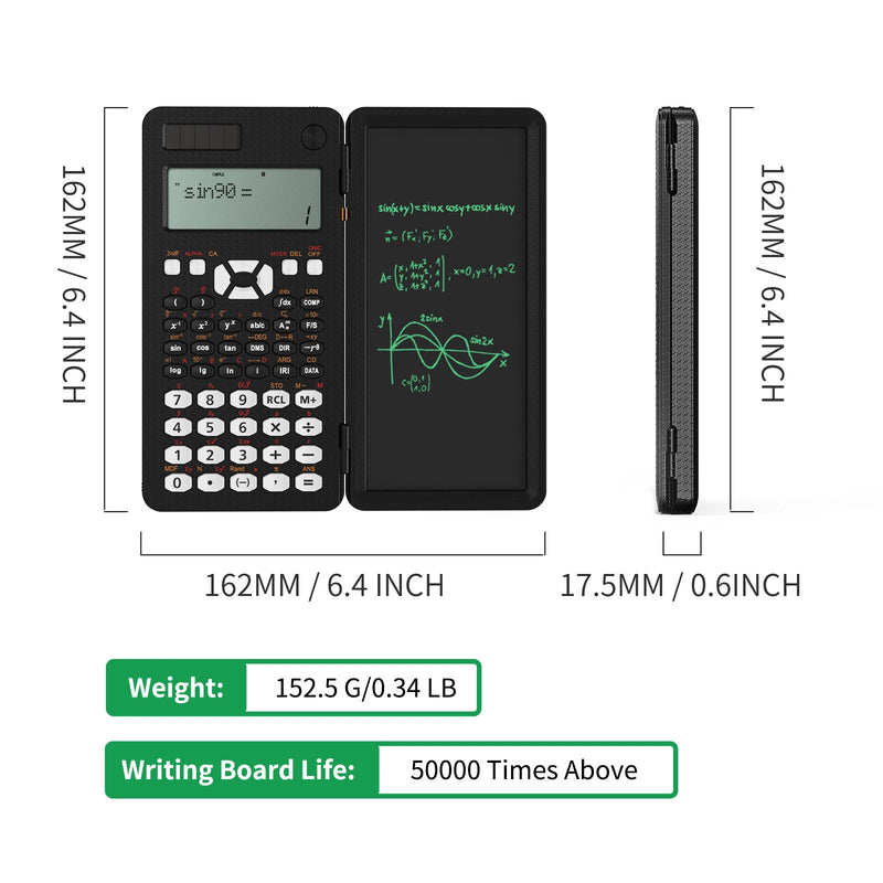 NEWYES 991MS 6.5 Inches Scientific Calculator with LCD Writing Tablet and 349 Functions Solar Energy Science Calculators Notepad Professional Foldable Calculators for School Students Office Assistant