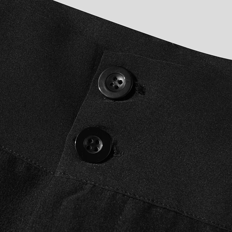 INCERUN Men Casual Black Pants Loose Joggers Solid Color Loose Wide Leg Overalls Trousers with Side Pocket Streetwear Casual Pantalones