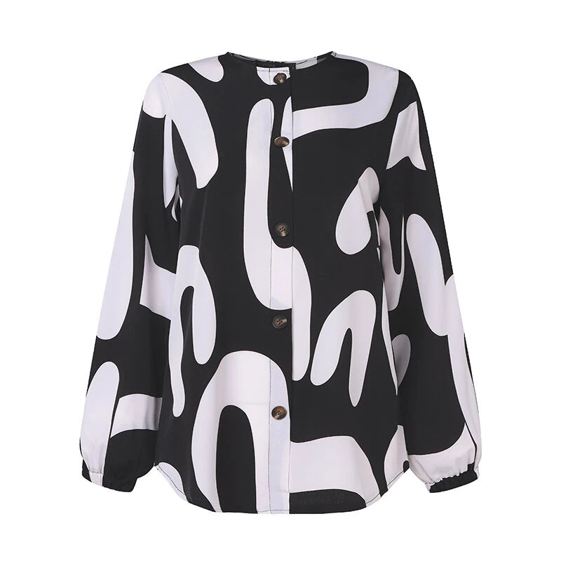 ZANZEA Ethnic Style Women Blouse Lantern Sleeve Geometric Pattern Shirt Fashion O-Neck Button Up Top