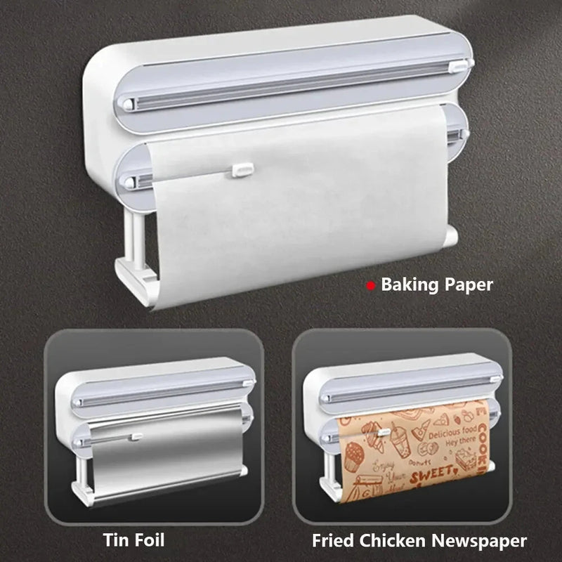 Creative Magnetic Wall-mounted Multifunctional Double-layer Plastic Wrap Cutter Baking Cutter Adjustable Kitchen Supplies Storage