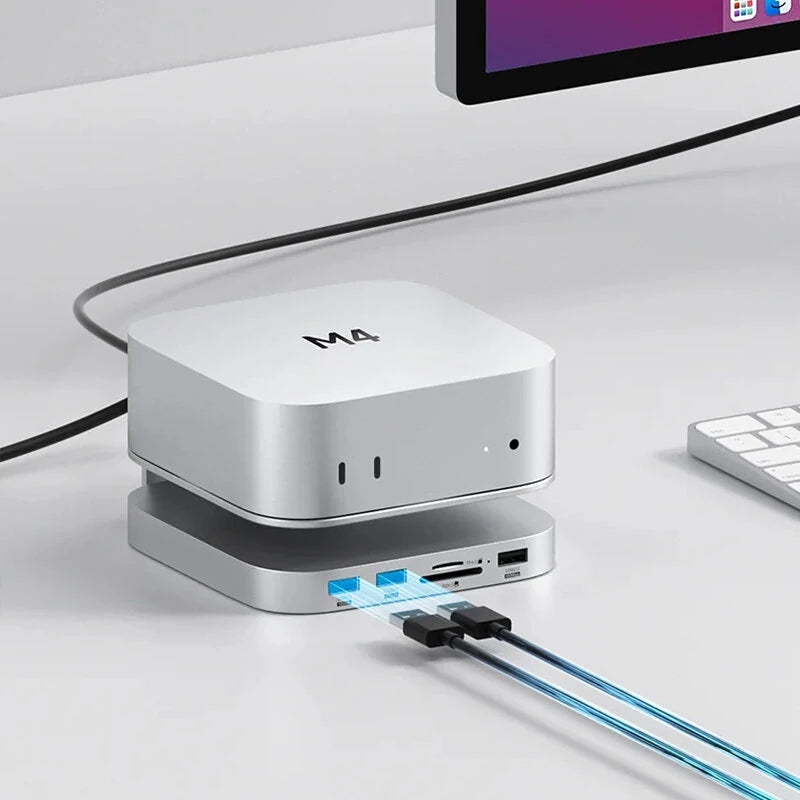 Hagibis MC60 MC60H USB-C Hub with M.2 SSD Enclosure for Mac Mini M4/M4 Pro Stand Type-C Docking Station SSD Case USB3.2 Gen2 SD4.0 TF4.0 4K HD