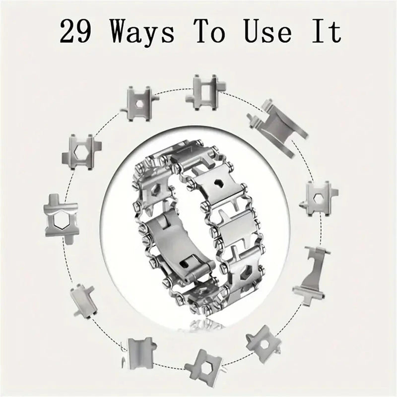 IPRee Multifunctional Bracelet Tool Stainless Steel Outdoor Bracelets 29 in 1 Bolt Screwdriver Bike Wrench Watch Strap Tools Kit