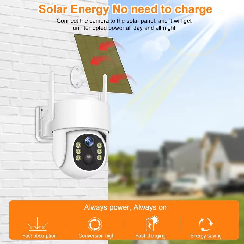 4MP HD WiFi Solar Powered Camera PTZ Night Vision PIR Human Detect Two Way Audio 7200mAh Battery Outdoors Wireless Security CCTV Camera