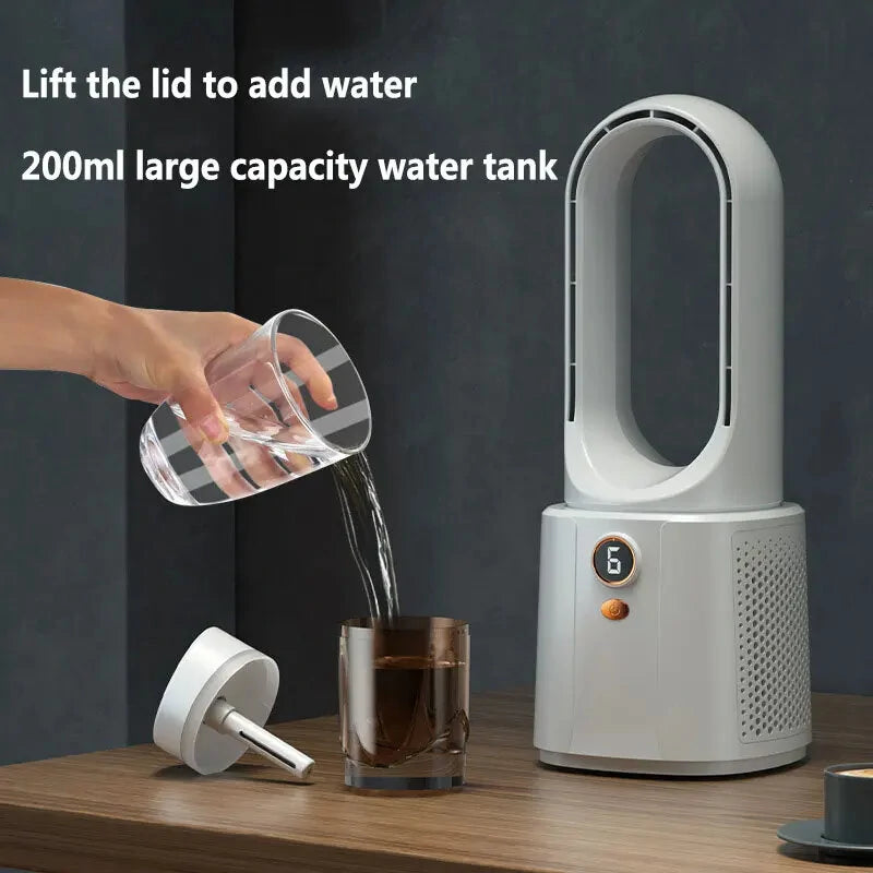 Portable Bladeless Fan With Night Light Spray Air Cooler Air Humidifier Six Speed Wind Adjustment USB Fan Desktop Fan Silent Air Conditioner