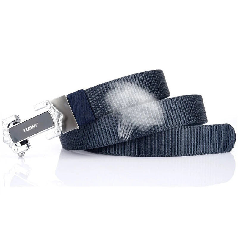 TUSHI Strong Metal Automatic Buckle Black Belt Wear-resistant Tough 125cm Nylon Belts For Men Breathable Canvas Designer Belt Training