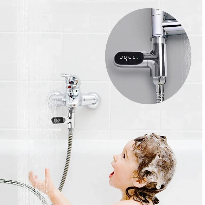LED Display Household Water Shower Thermometer 5-85  Flow Self-Powered Water Thermometer Monitoring Baby Care Energy Smart Meter